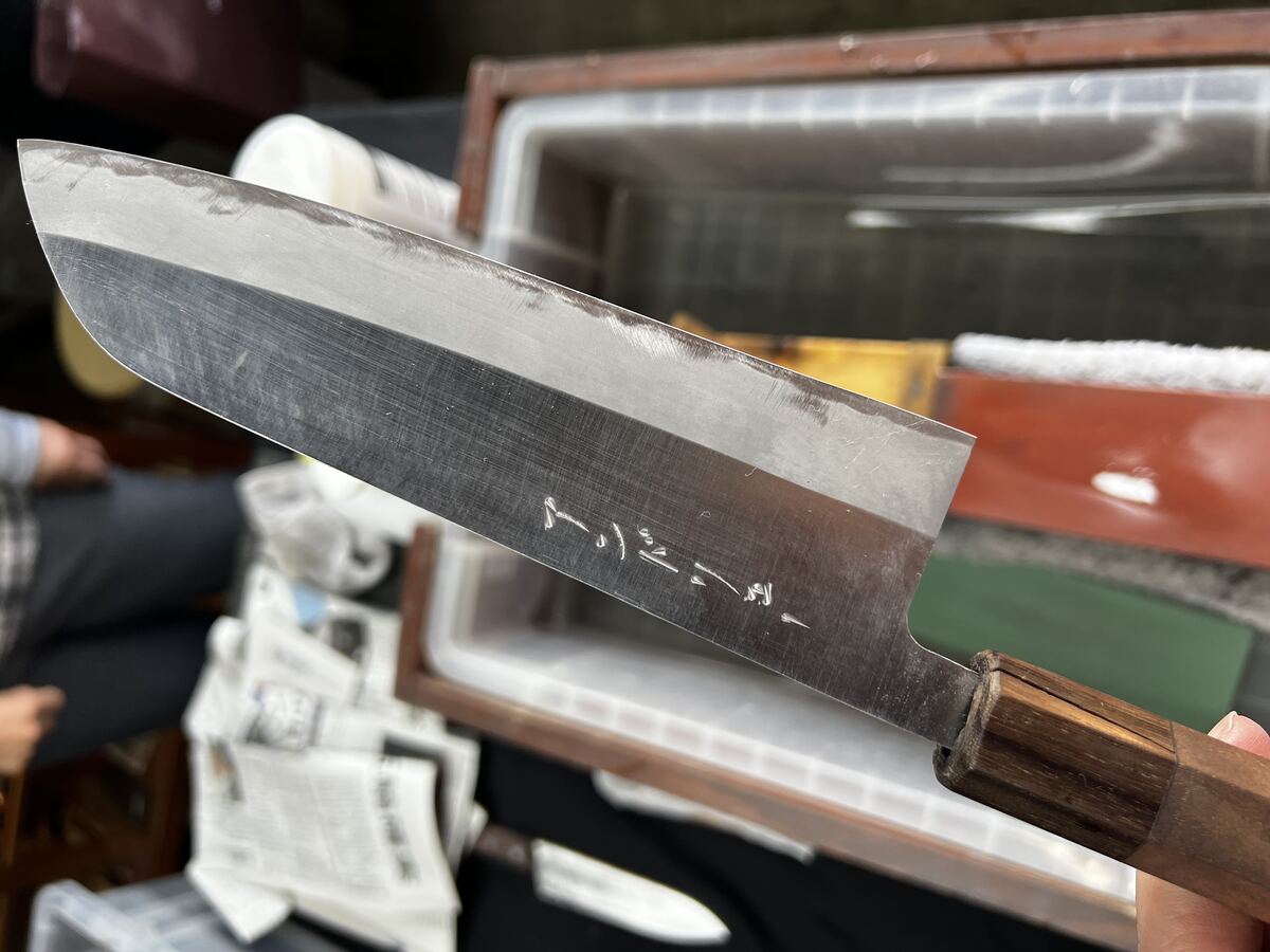 Hand-forged Japanese knife with kanji