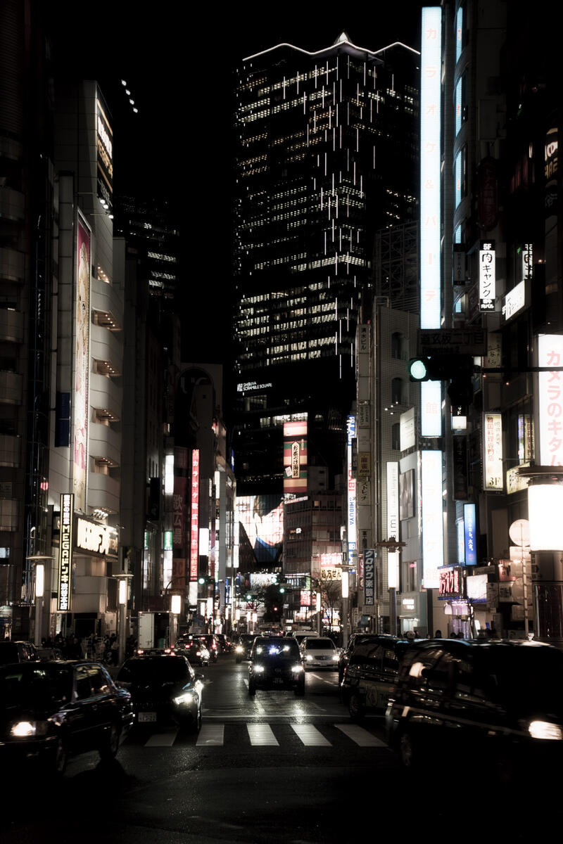 Shopping district in Tokyo at night